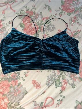 wild fable Teal Velvet Ruched Cami Crop Top